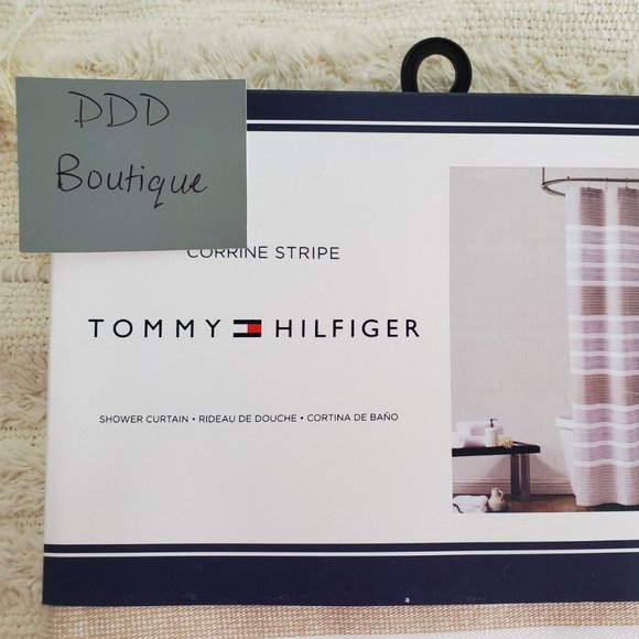 Tommy Hilfiger Fabric Shower Curtain Gray White 72" x 72" - Picture 2 of 10
